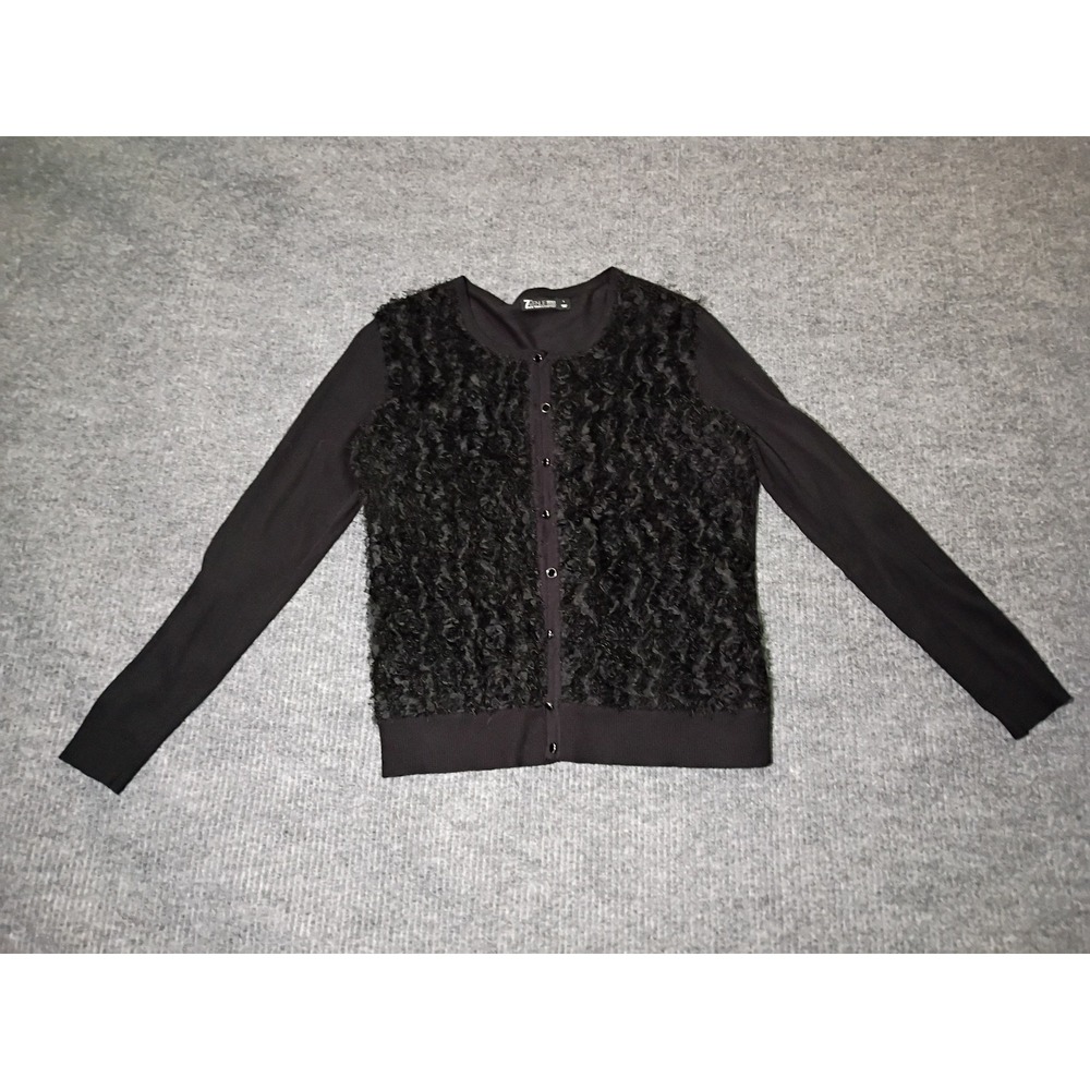 7th Avenue New York & Company Women's Black Cardigan With Shaggy Front Size L
